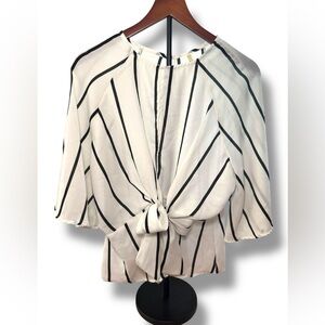 True Destiny Black and White‎ Striped Blouse Sz L EUC